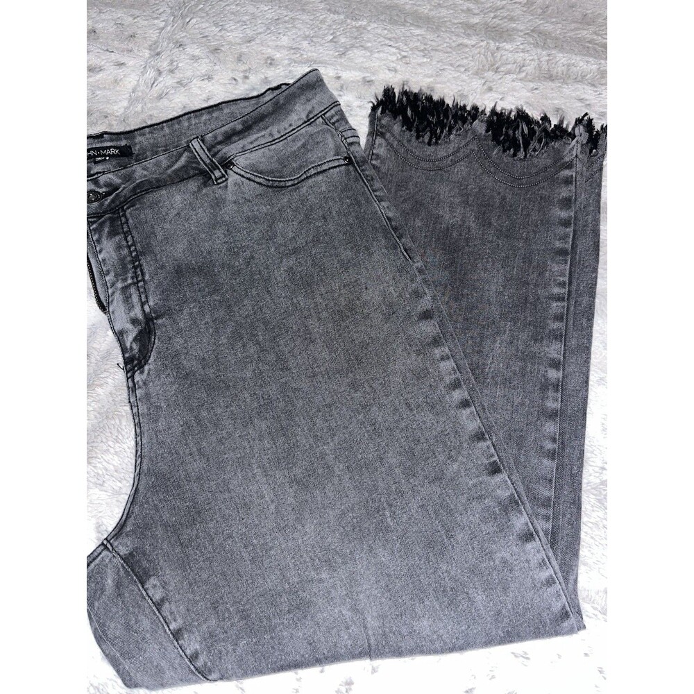 John Mark Stretch Wide Leg Cropped Jeans Stiching Fringe Size 18W Boho Hippie